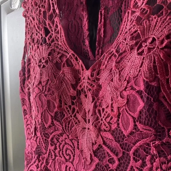 Dark Pink Lace Sleeveless Floral Dress Womens Size Medium Great For Parties - Picture 5 of 11